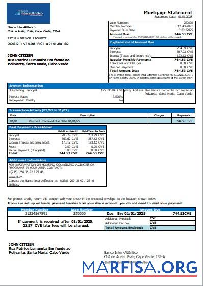 Kap Verde Banco Inter Atla╠éntico Bank Hypothek Kontoauszug scr Design