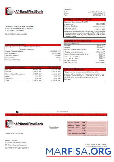 Kamerun Afriland First Bank Hypothek Kontoauszug scr Vorschau