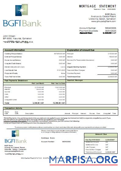 Kamerun BGFI Bank Hypothek Kontoauszug scr Vorlage