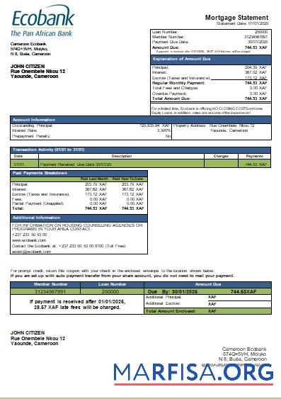 Kamerun Ecobank Bank Hypothek Kontoauszug scr Vorschau