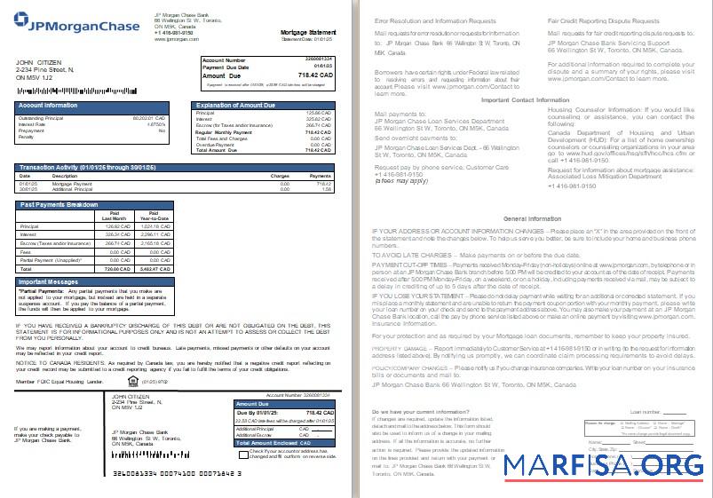Kanada JP Morgan Chase Bank Hypothek Kontoauszug, 2 pages, 1 2 scr Vorschau