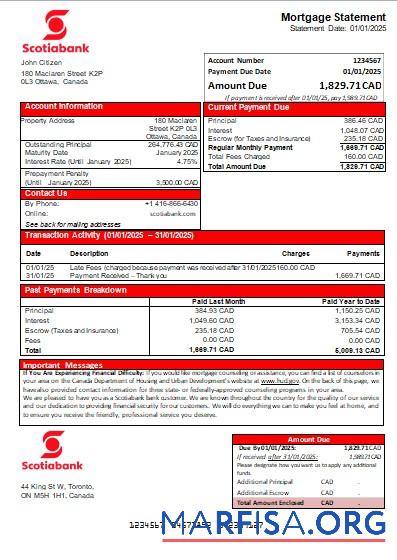 Kanada Scotiabank Bank Hypothek Kontoauszug scr Vorschau