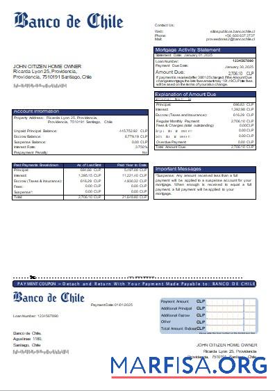 Chile Banco de Chile Bank Hypothek Kontoauszug scr Design