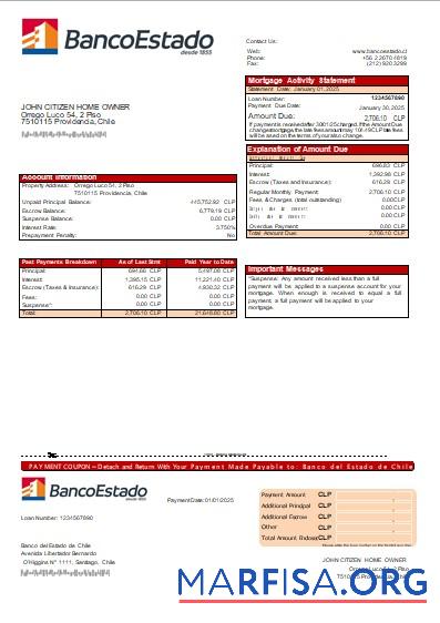 Chile Banco del Estado de Chile Bank Hypothek Kontoauszug scr Vorschau