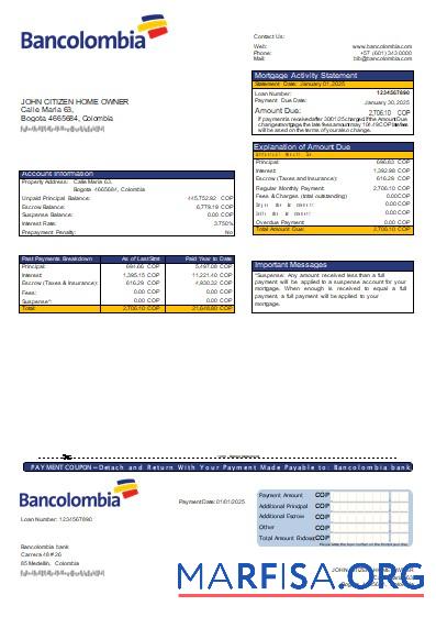 Kolumbien Bancolombia Bank Hypothek Kontoauszug scr Design