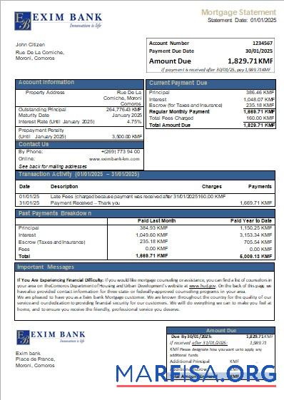 Komoren Exim Bank Hypothek Kontoauszug scr Design