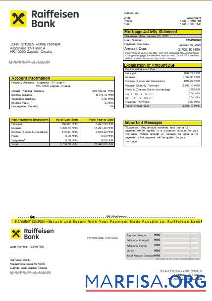 Kroatien Raiffeisen Bank Hypothek Kontoauszug scr Mockup