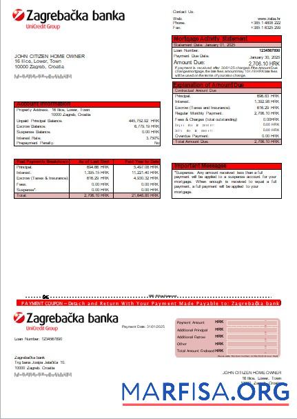 Kroatien Zagrebac╠îka Bank Hypothek Kontoauszug scr Design