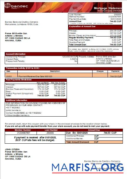 Kuba BANDEC Bank Hypothek Kontoauszug scr Vorlage