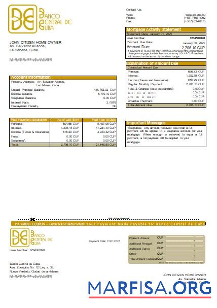 Kuba Banco Central de Kuba Bank Hypothek Kontoauszug scr Mockup