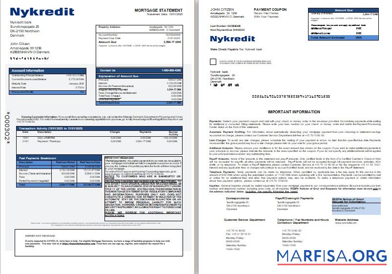 Dänemark Nykredit Bank Hypothek Kontoauszug, 3 pages, 1 2 scr Vorschau