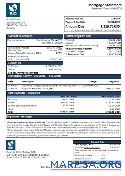 Ecuador BID Bank Hypothek Kontoauszug scr Vorschau