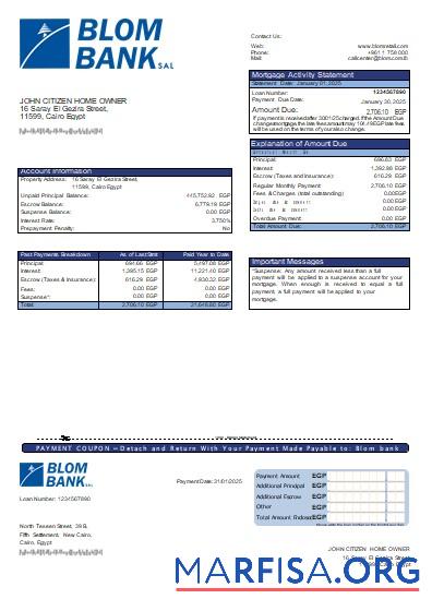 Ägypten Blom Bank of Ägypten Bank Hypothek Kontoauszug scr Vorschau