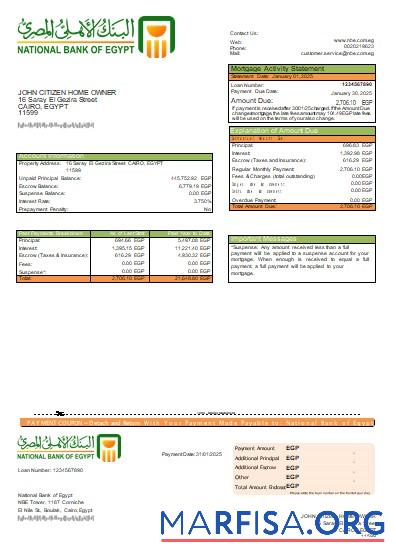 Ägypten National Bank of Ägypten Bank Hypothek Kontoauszug scr Design