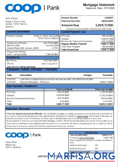 Estland Coop Pank Bank Hypothek Kontoauszug scr Design
