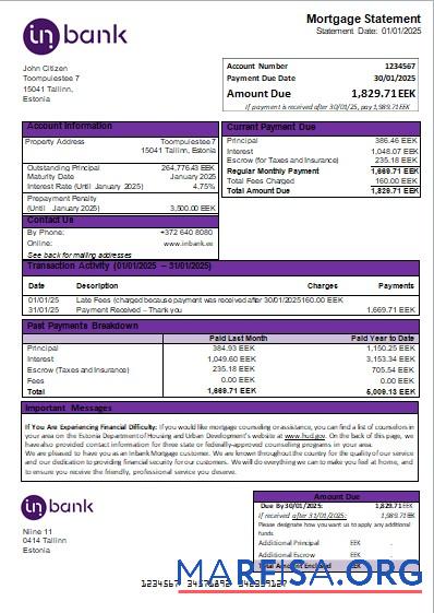 Estland Inbank Bank Hypothek Kontoauszug scr Design