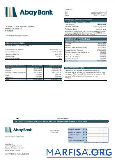 Äthiopien Abay Bank Hypothek Kontoauszug scr Mockup