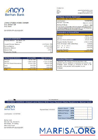 Äthiopien Berhan Bank Hypothek Kontoauszug scr Mockup