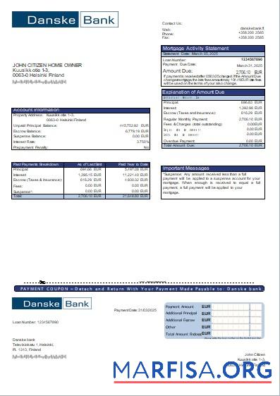 Finnland Danske Bank Hypothek Kontoauszug scr Mockup