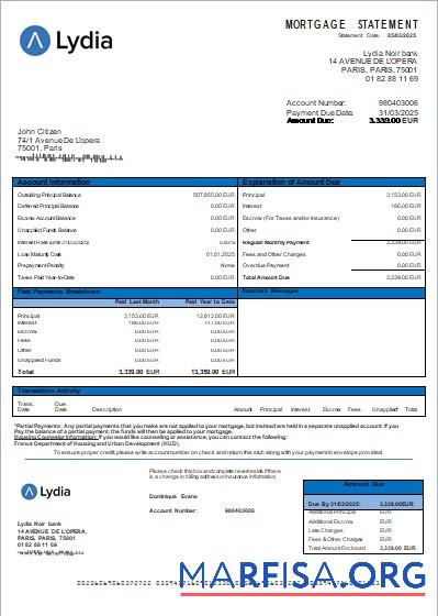 Frankreich Lydia Noir Bank Hypothek Kontoauszug scr Vorschau