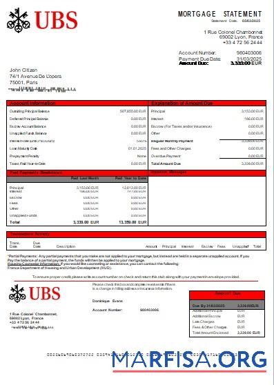 Frankreich UBS Bank Hypothek Kontoauszug scr Vorschau