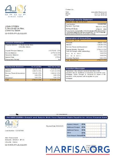 Gabun Alios Finanzen Bank Hypothek Kontoauszug scr Vorschau