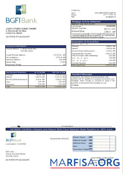 Gabun BGFI Bank Hypothek Kontoauszug scr Design