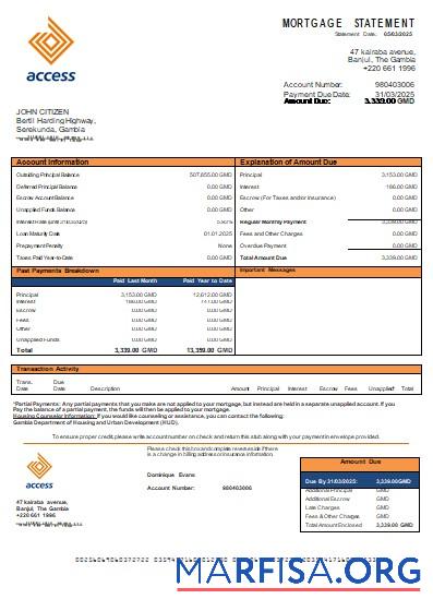 Gambia Access Bank Hypothek Kontoauszug scr Vorschau