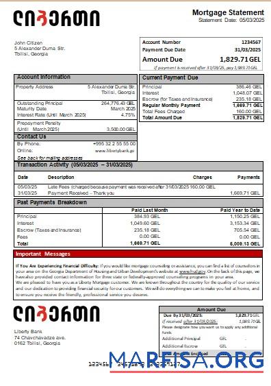 Georgien Liberty Bank Hypothek Kontoauszug scr Vorschau