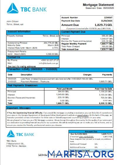 Georgien TBC Bank Hypothek Kontoauszug scr Vorschau
