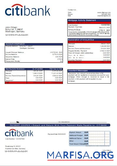 Deutschland Citibank Bank Hypothek Kontoauszug scr Mockup