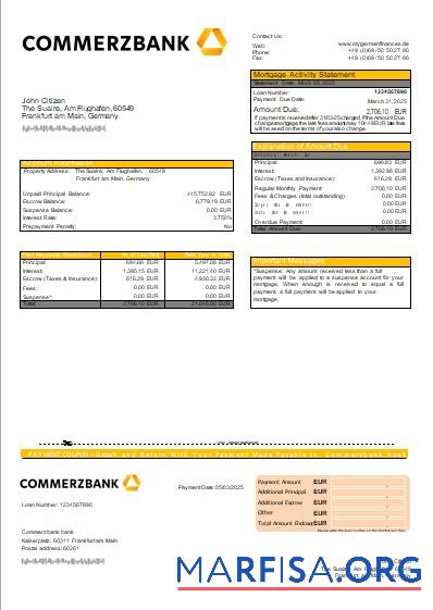 Deutschland Commerzbank Bank Hypothek Kontoauszug scr Mockup