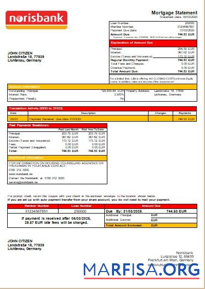 Deutschland Norisbank Bank Hypothek Kontoauszug scr Mockup