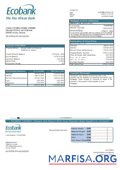 Ghana Ecobank Bank Hypothek Kontoauszug scr Mockup