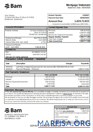 Guatemala Agromercantil Bank Hypothek Kontoauszug scr Vorlage