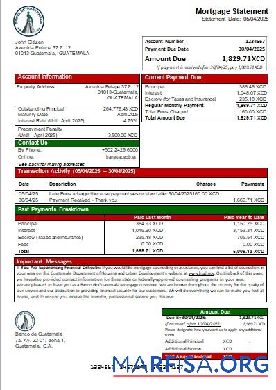 Guatemala Banco de Guatemala Bank Hypothek Kontoauszug scr Vorschau