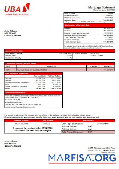 Guinea UBA Bank Hypothek Kontoauszug scr Probe