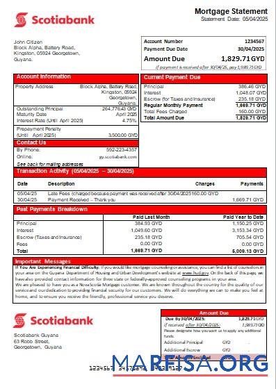 Guyana Bank of Nova Scotia Bank Hypothek Kontoauszug scr Design