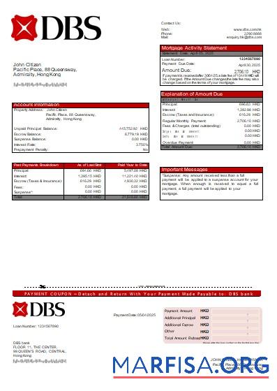 Hongkong DBS Bank Hypothek Kontoauszug scr Vorschau