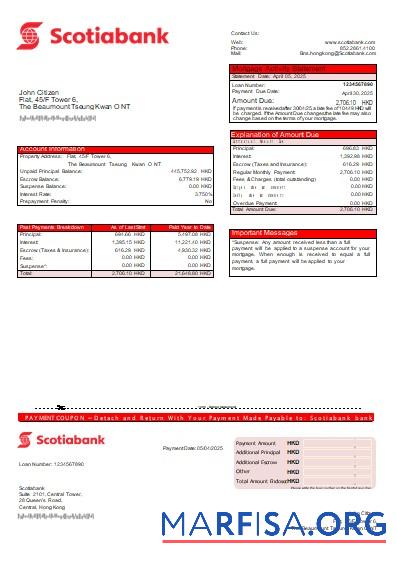 Hongkong Scotiabank Bank Hypothek Kontoauszug scr Vorschau