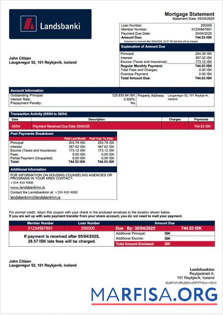 Bearbeitbar Island Landsbankinn Hypothek Kontoauszug Word and PDF Vorlage
