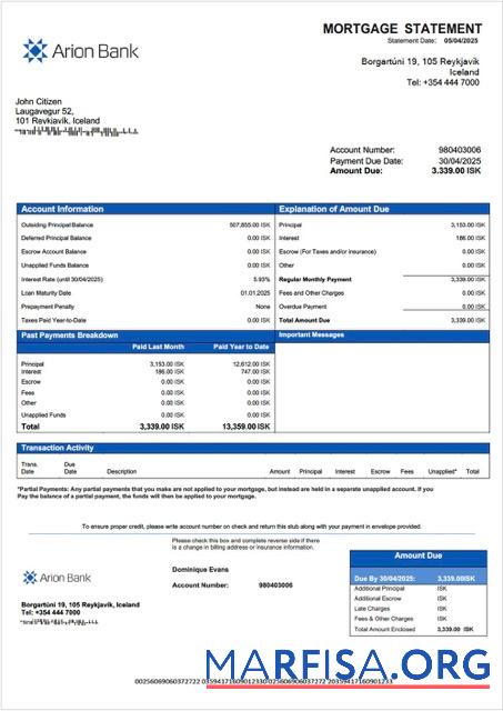 Realistisch Island┬áArion Bank Hypothek Kontoauszug Word and PDF Vorlage