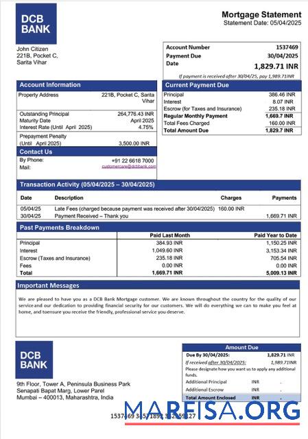 Premium Indien DCB Bank Hypothek Kontoauszug Word and PDF Vorlage