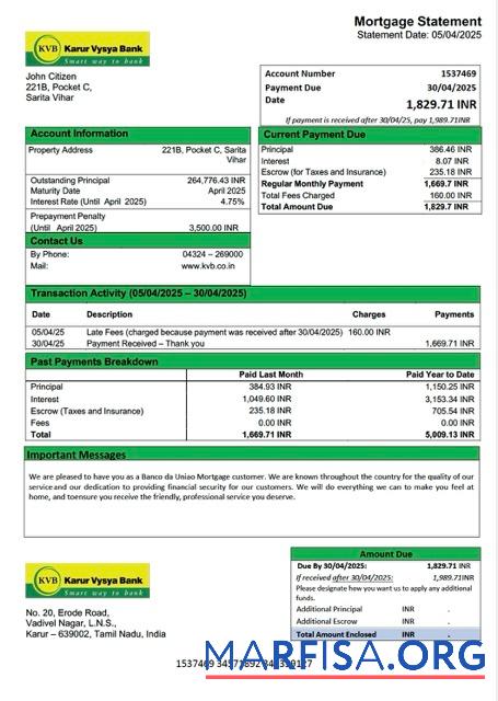 Premium Indien Karur Vysya Bank Hypothek Kontoauszug Word and PDF Vorlage