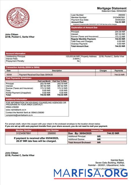 Realistisch Indien Nainital Bank Hypothek Kontoauszug Word and PDF Vorlage