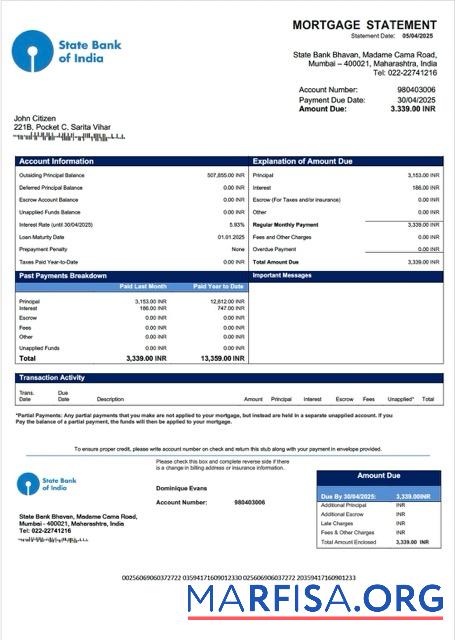 Professionell Indien State Bank of Indien Hypothek Kontoauszug Word and PDF Vorlage