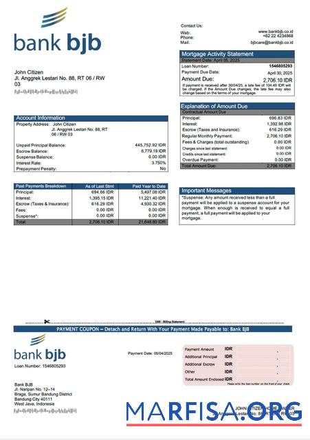 Professionell Indonesien Bank BJB Hypothek Kontoauszug Word and PDF Vorlage