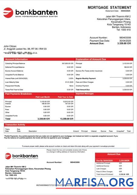 Bearbeitbar Indonesien Bank Banten Hypothek Kontoauszug Word and PDF Vorlage