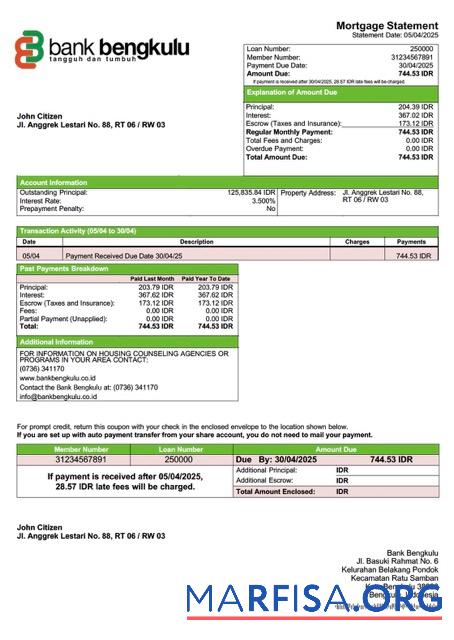 Bearbeitbar Indonesien Bank Bengkulu Hypothek Kontoauszug Word and PDF Vorlage