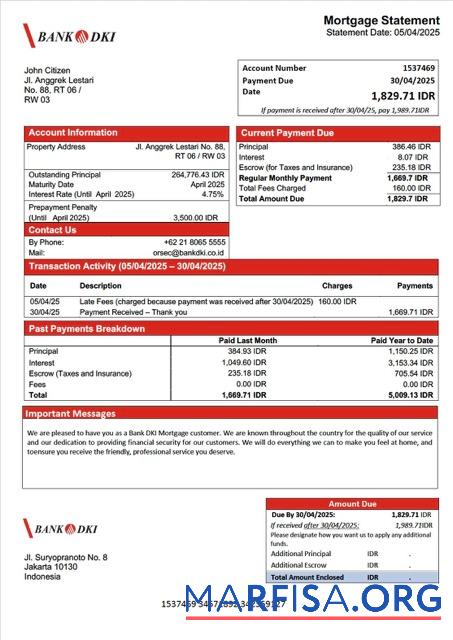 Professionell Indonesien Bank DKI Hypothek Kontoauszug Word and PDF Vorlage